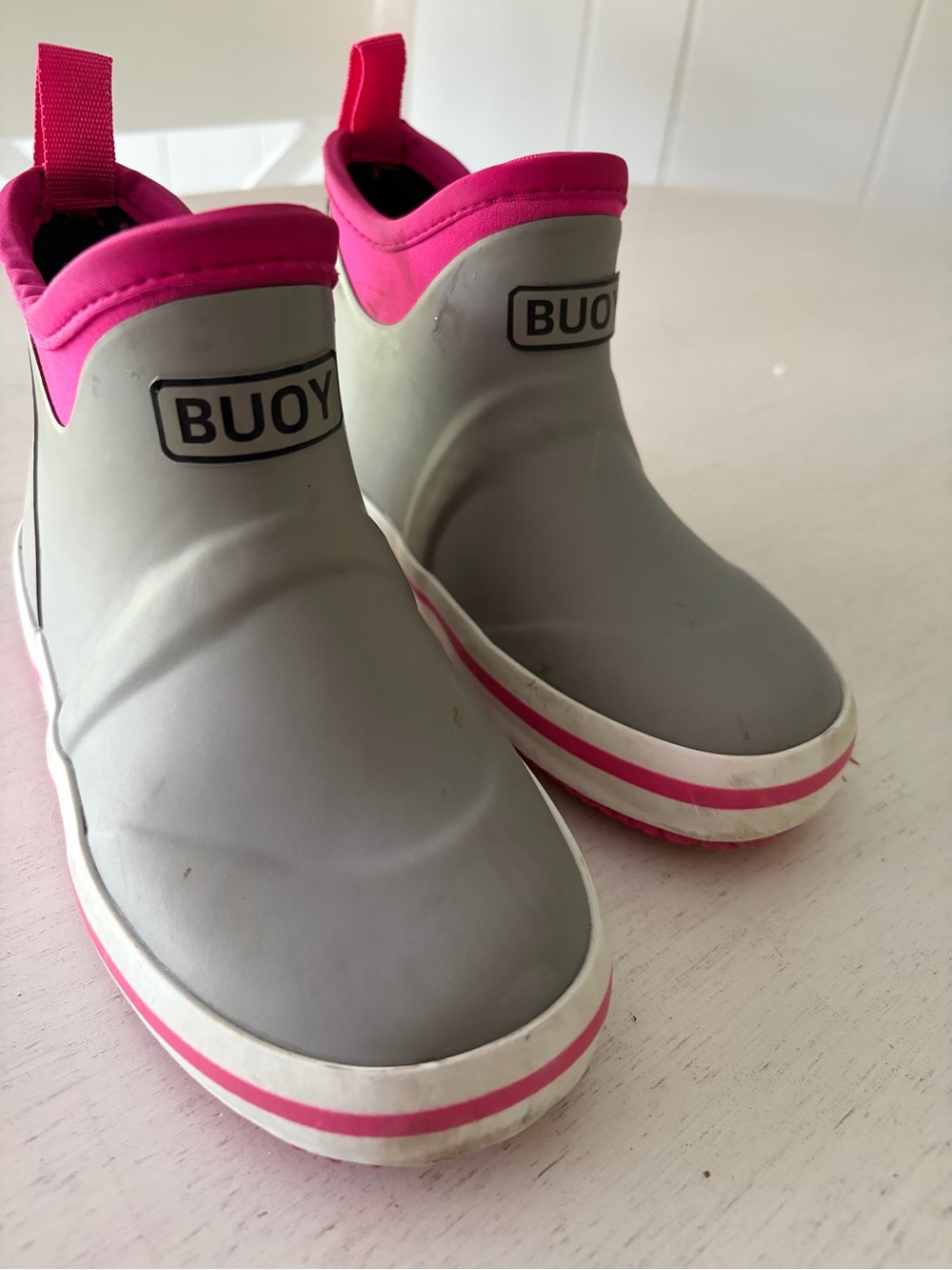 Kids Waterproof Grey & Pink Rain Boots